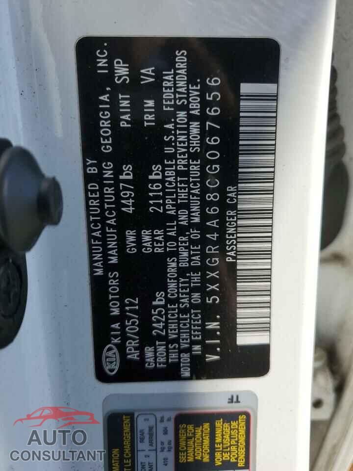 KIA OPTIMA 2012 - 5XXGR4A68CG067656