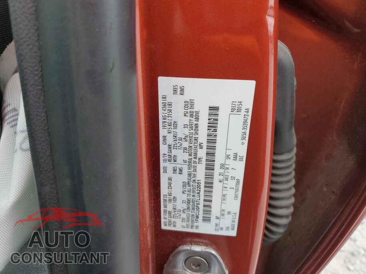 FORD ESCAPE 2020 - 1FMCU0F67LUA22051