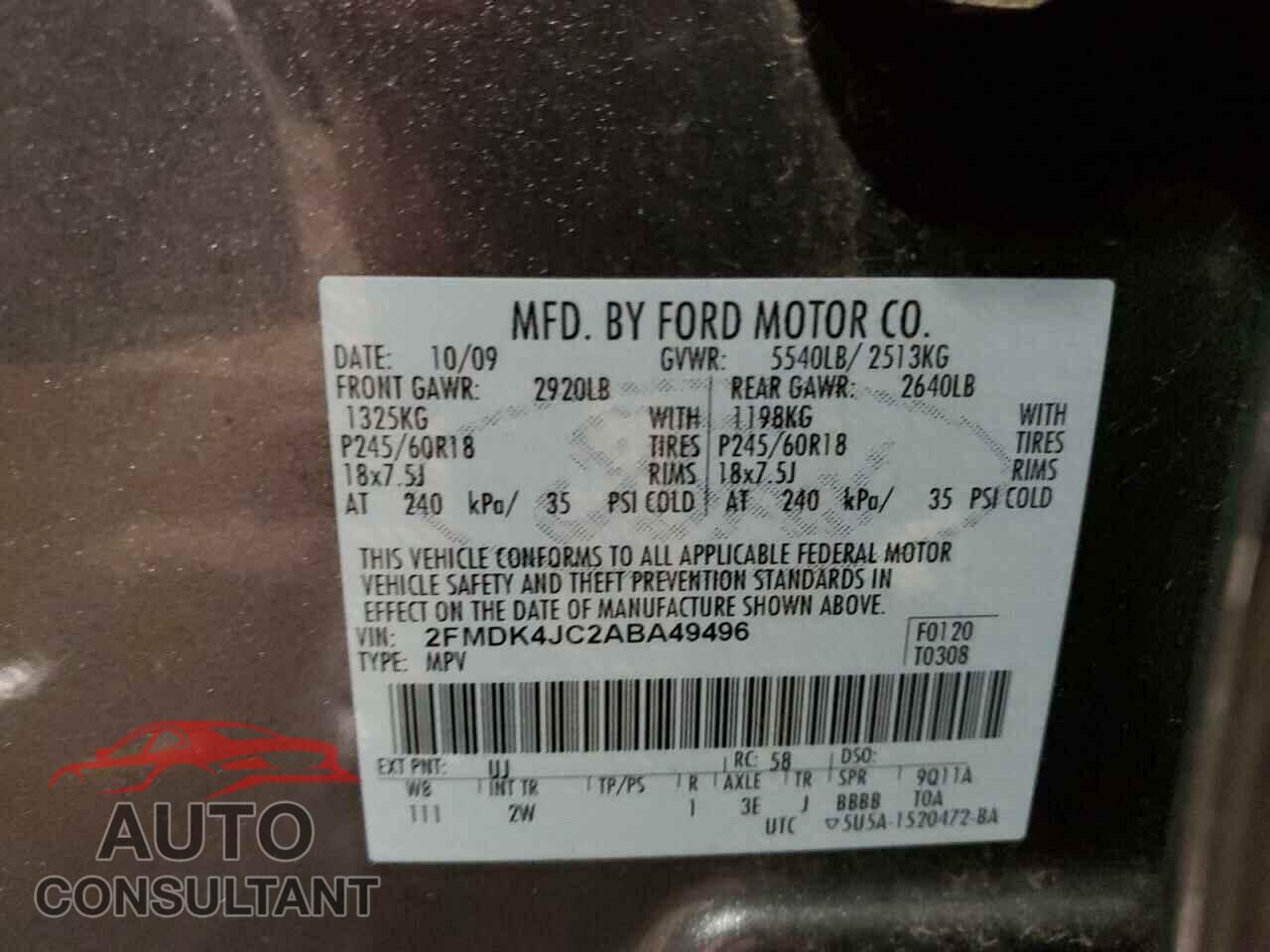 FORD EDGE 2010 - 2FMDK4JC2ABA49496