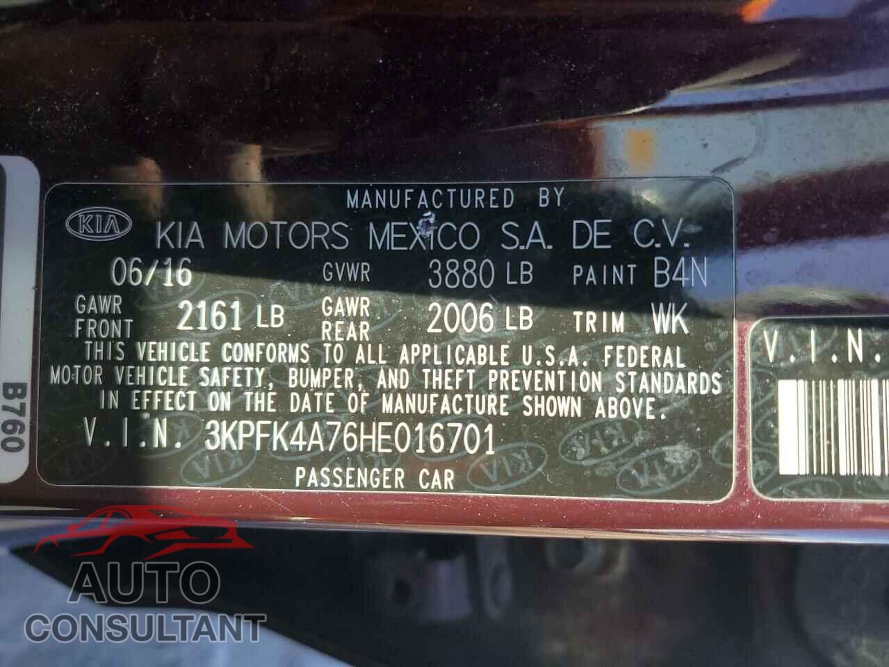 KIA FORTE 2017 - 3KPFK4A76HE016701