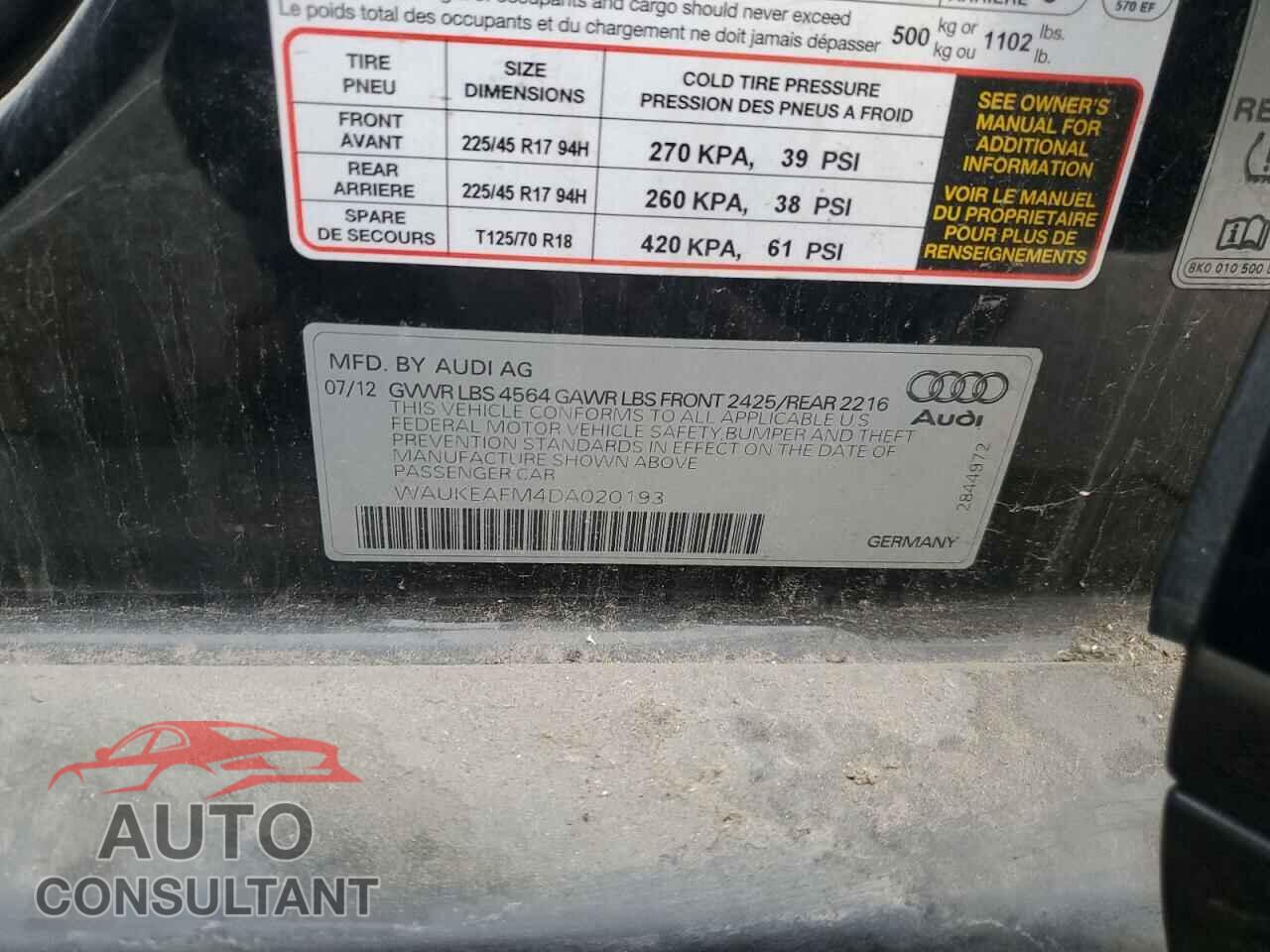 AUDI A3 2013 - WAUKEAFM4DA020193