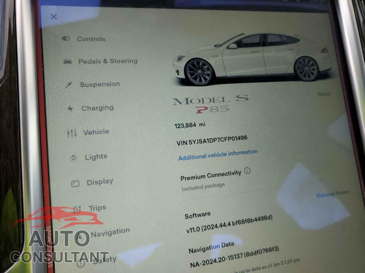 TESLA MODEL S 2012 - 5YJSA1DP7CFP01496