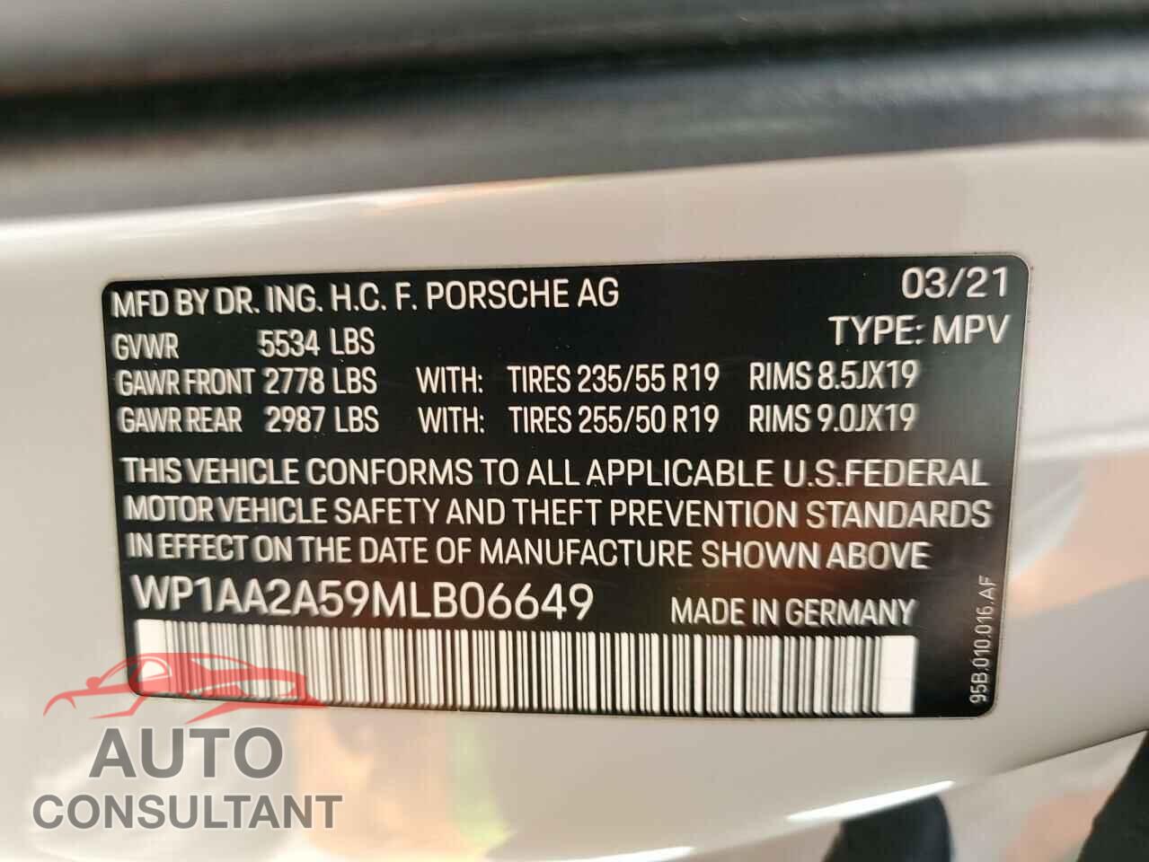 PORSCHE MACAN 2021 - WP1AA2A59MLB06649