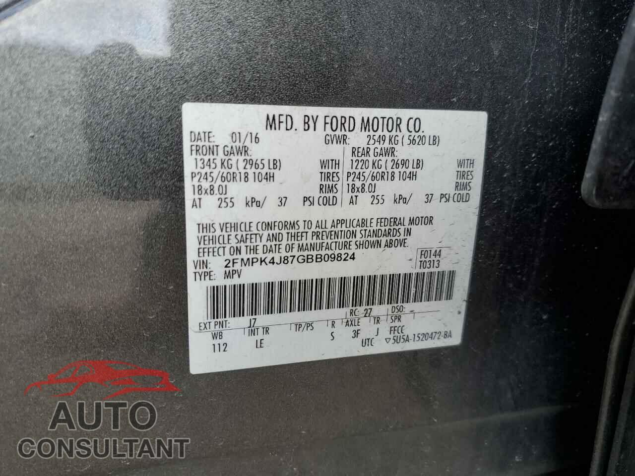 FORD EDGE 2016 - 2FMPK4J87GBB09824