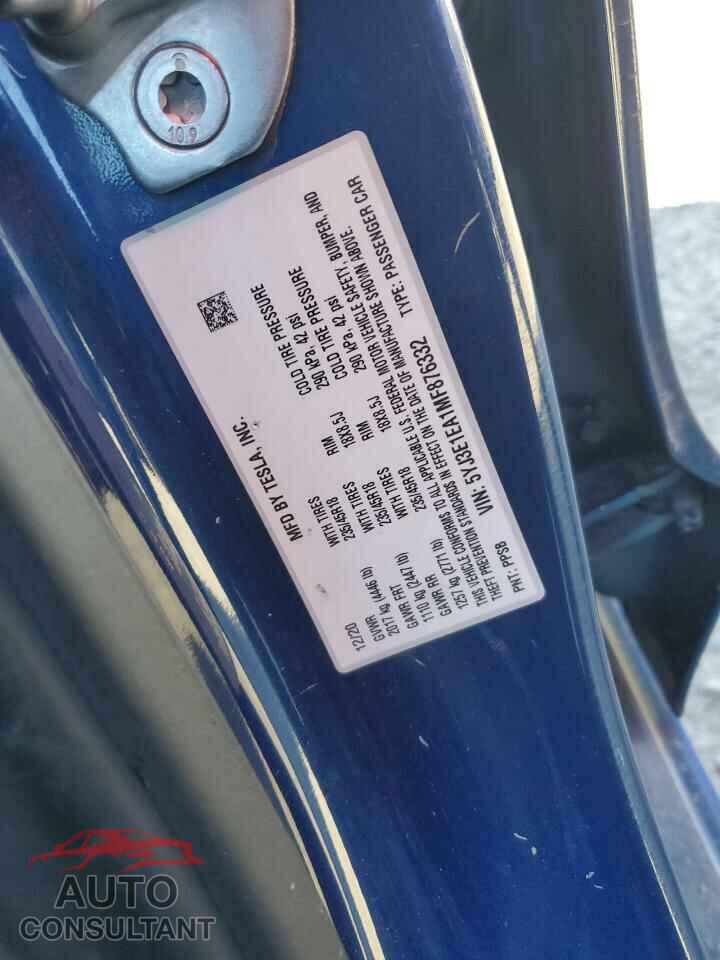 TESLA MODEL 3 2021 - 5YJ3E1EA1MF876332