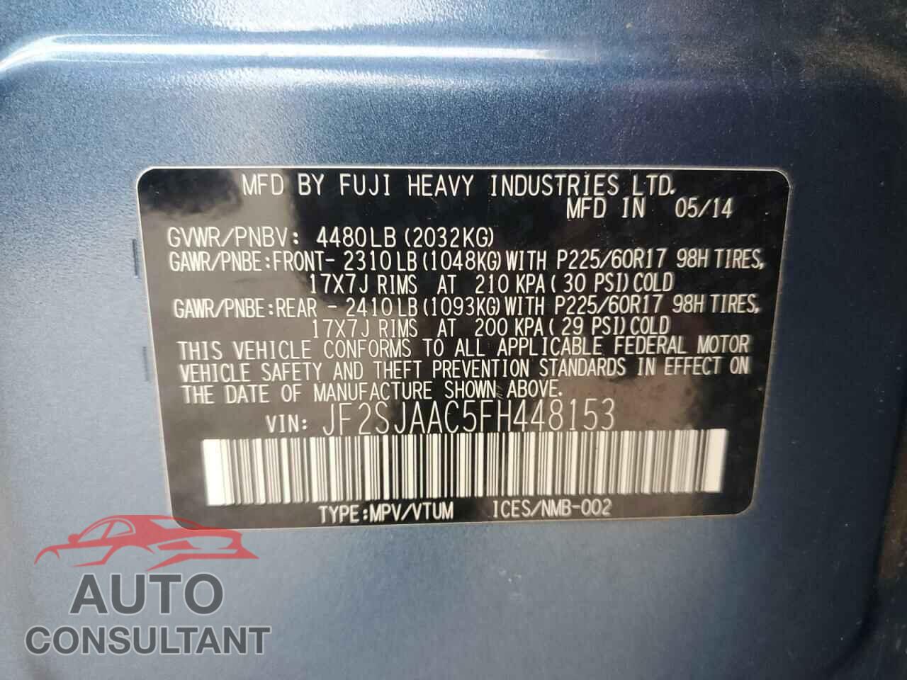 SUBARU FORESTER 2015 - JF2SJAAC5FH448153