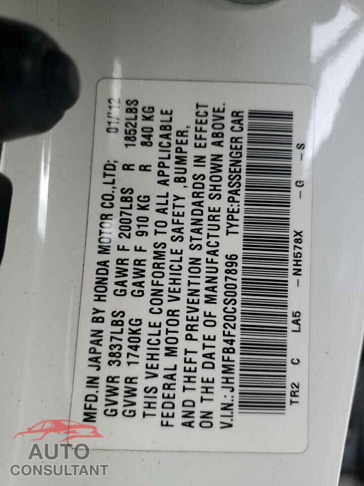 HONDA CIVIC 2012 - JHMFB4F20CS007896