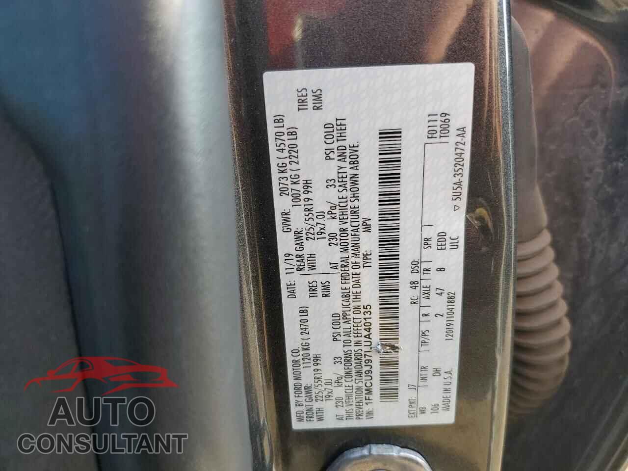FORD ESCAPE 2020 - 1FMCU9J97LUA40135