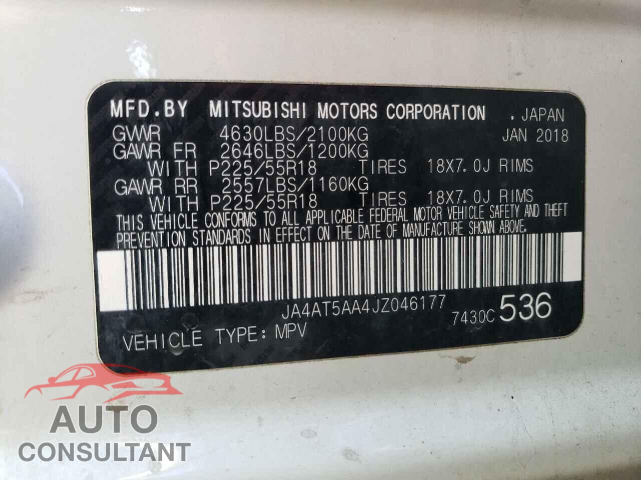 MITSUBISHI ECLIPSE 2018 - JA4AT5AA4JZ046177