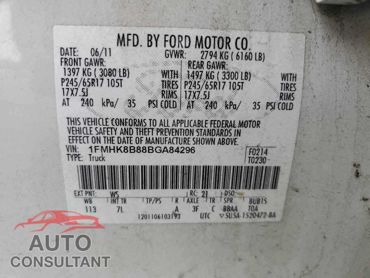 FORD EXPLORER 2011 - 1FMHK8B88BGA84296