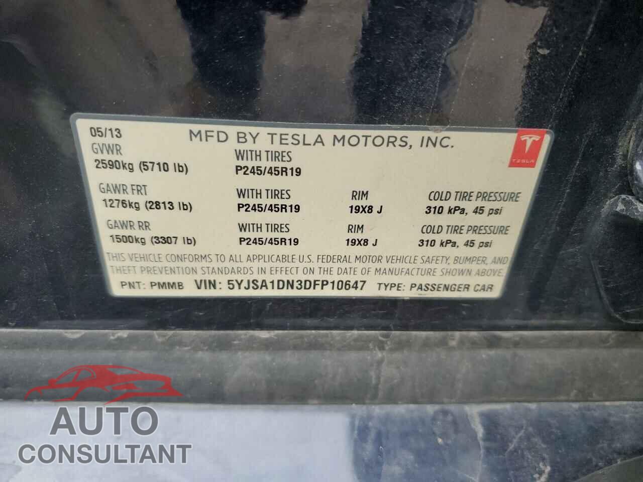 TESLA MODEL S 2013 - 5YJSA1DN3DFP10647