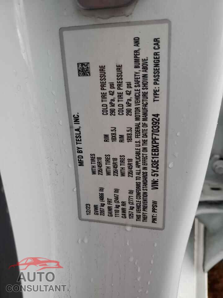 TESLA MODEL 3 2023 - 5YJ3E1EBXPF703924