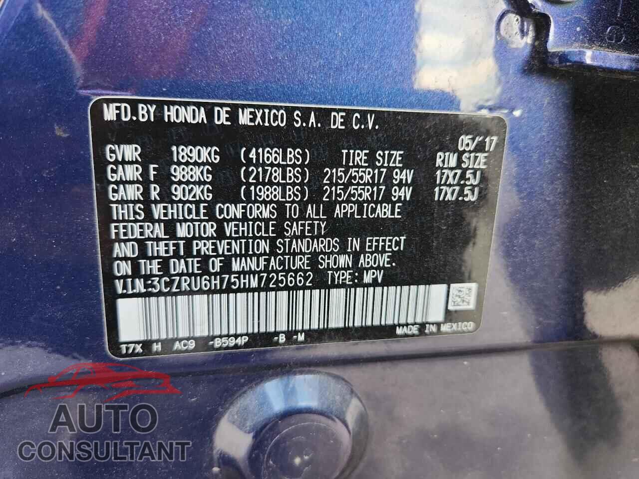 HONDA HR-V 2017 - 3CZRU6H75HM725662