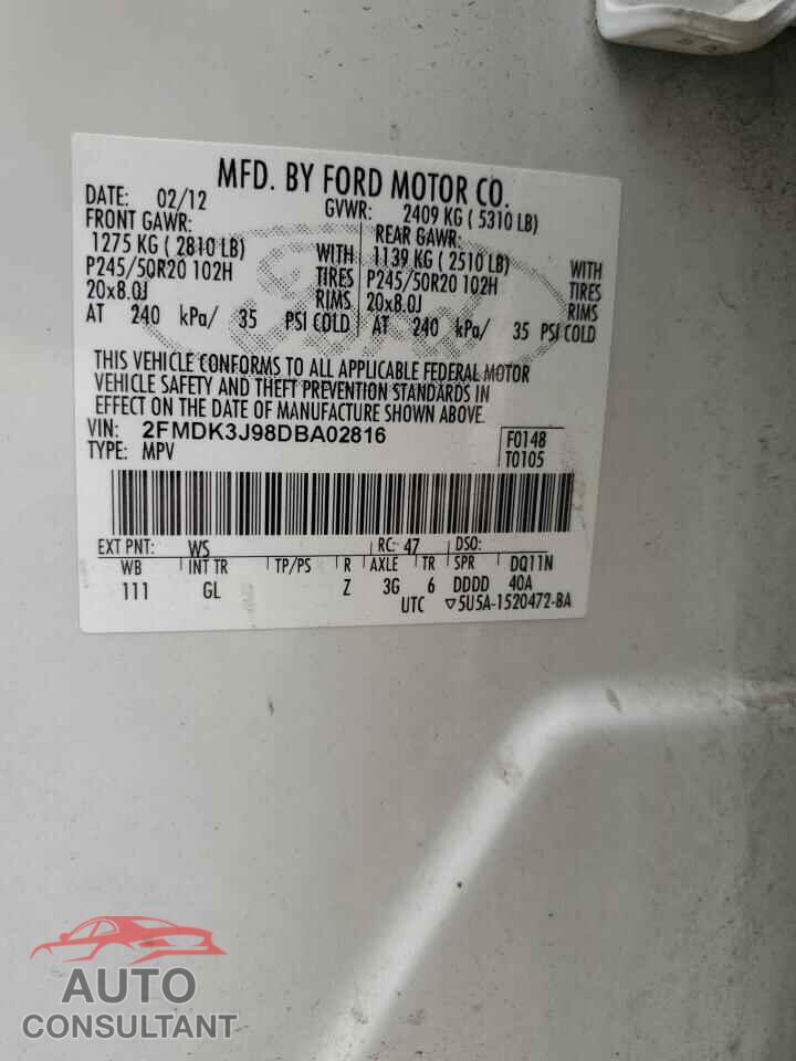 FORD EDGE 2013 - 2FMDK3J98DBA02816