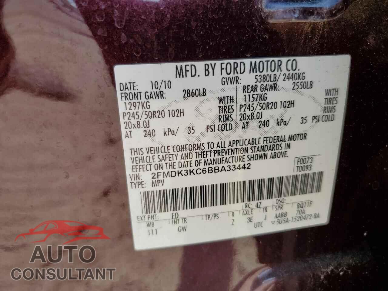 FORD EDGE 2011 - 2FMDK3KC6BBA33442