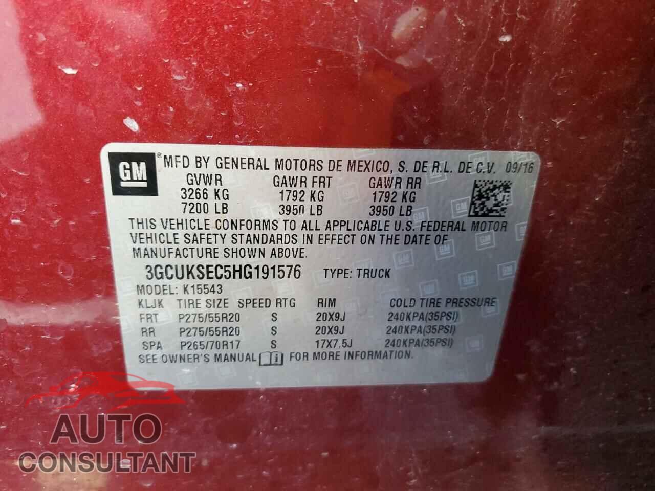 CHEVROLET SILVERADO 2017 - 3GCUKSEC5HG191576