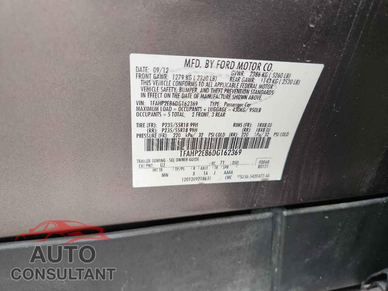 FORD TAURUS 2013 - 1FAHP2E86DG162369
