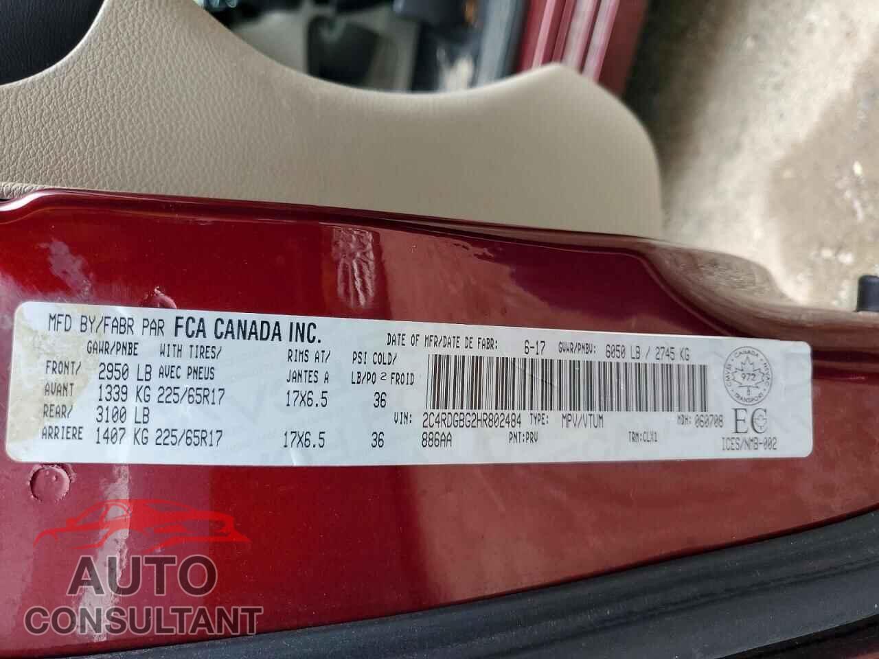 DODGE CARAVAN 2017 - 2C4RDGBG2HR802484