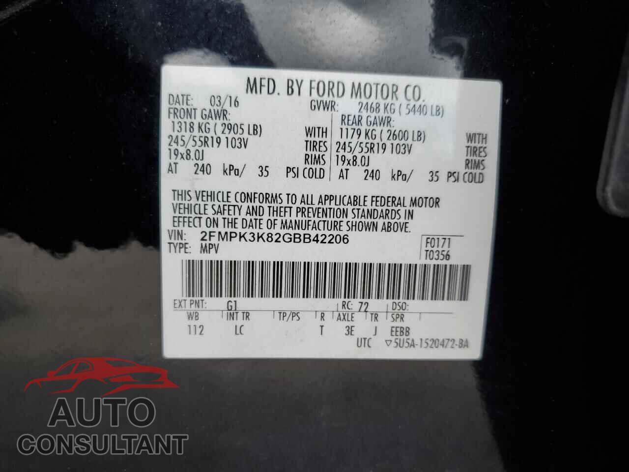 FORD EDGE 2016 - 2FMPK3K82GBB42206