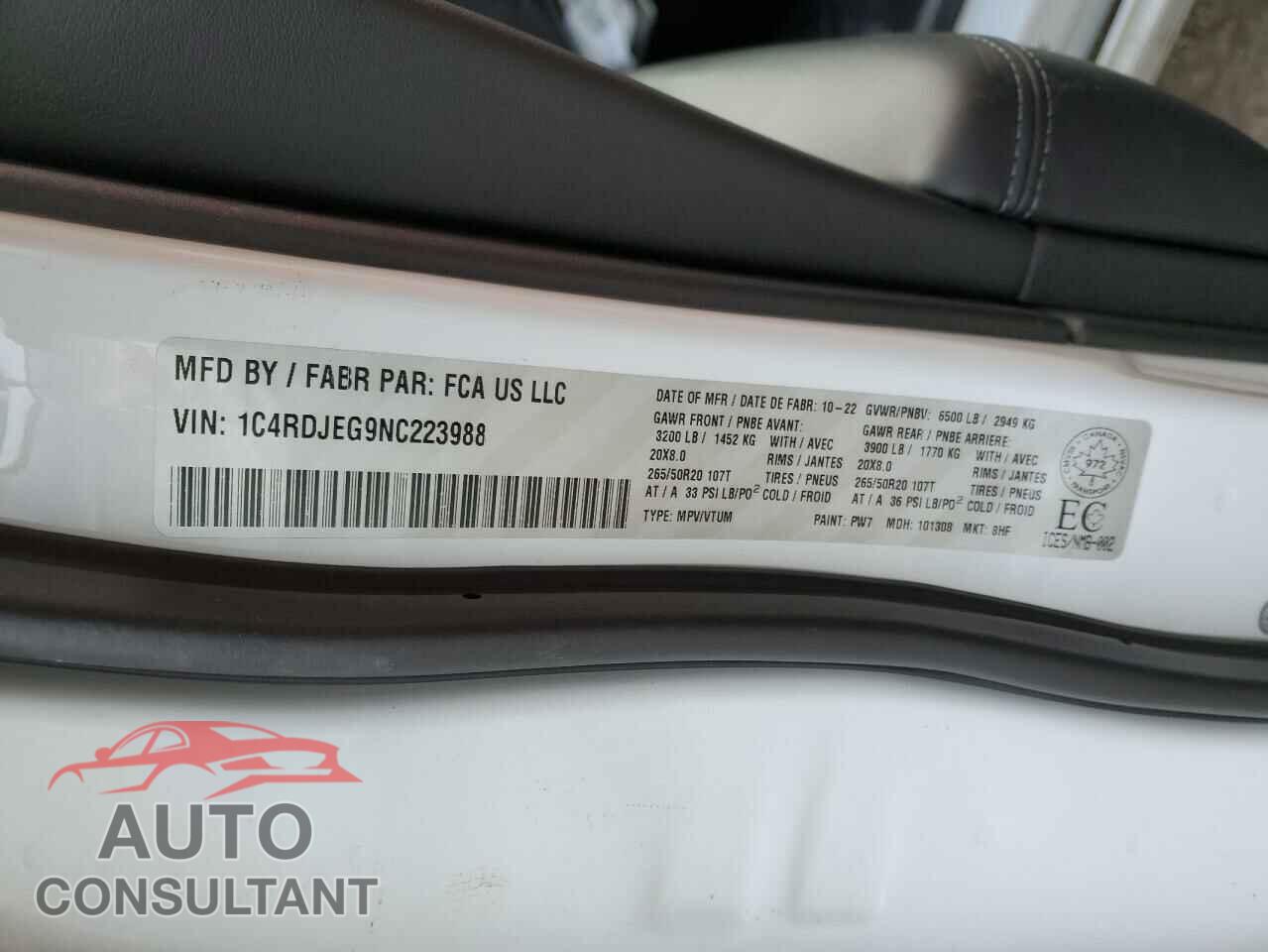 DODGE DURANGO 2022 - 1C4RDJEG9NC223988