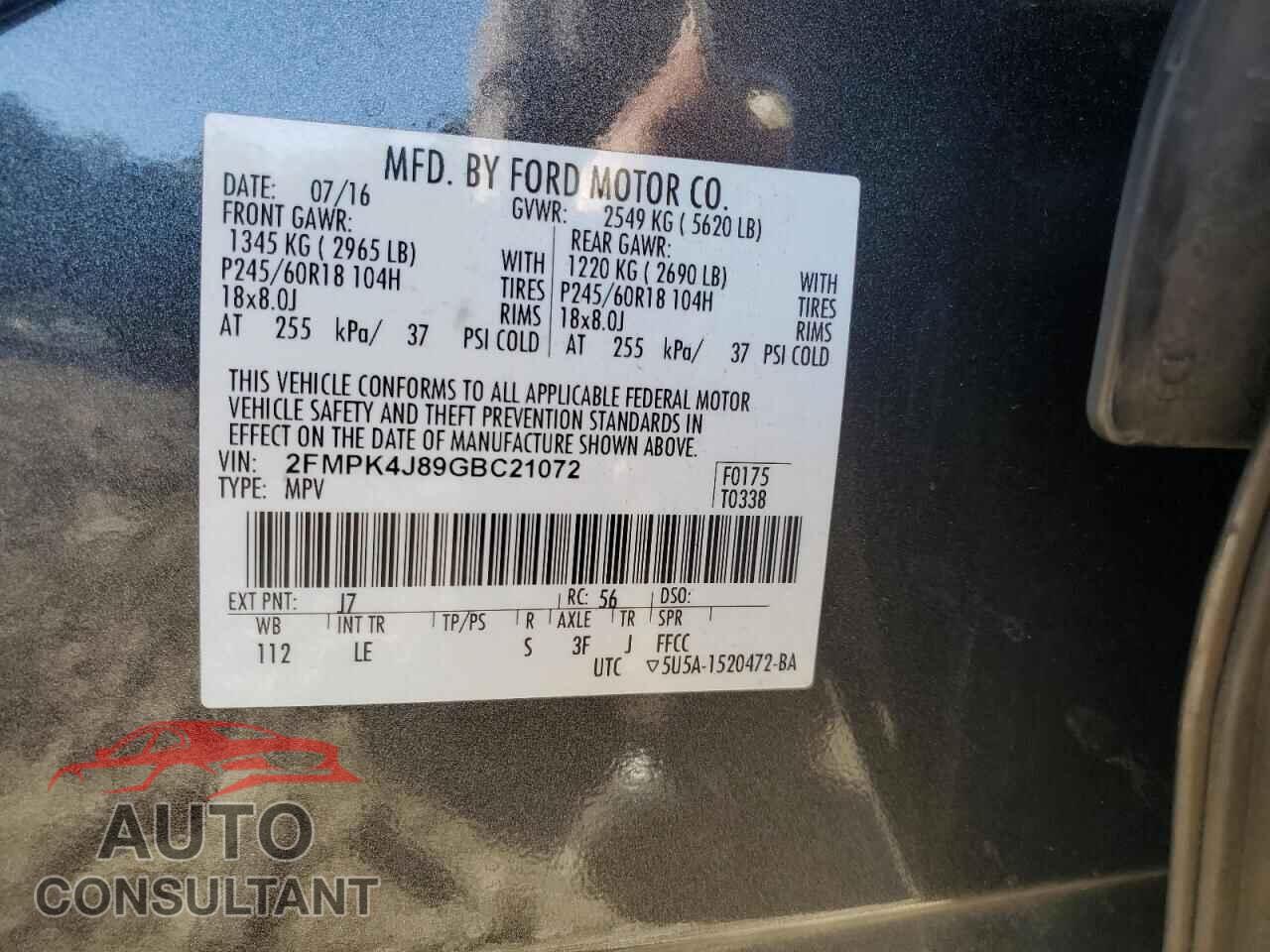 FORD EDGE 2016 - 2FMPK4J89GBC21072