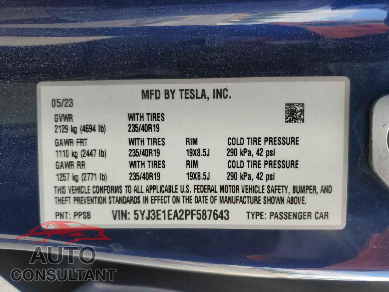 TESLA MODEL 3 2023 - 5YJ3E1EA2PF587643