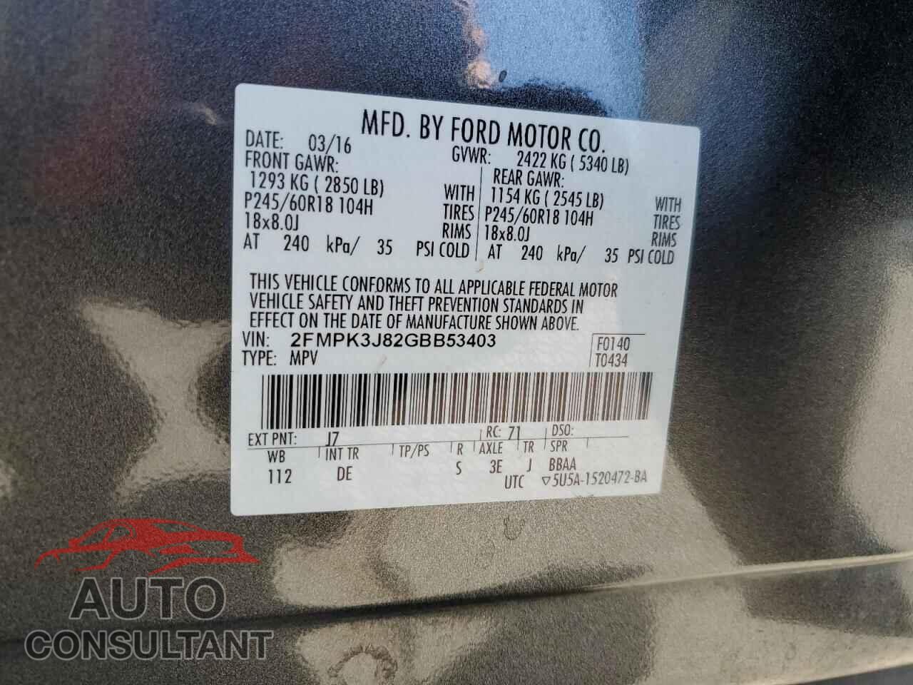 FORD EDGE 2016 - 2FMPK3J82GBB53403