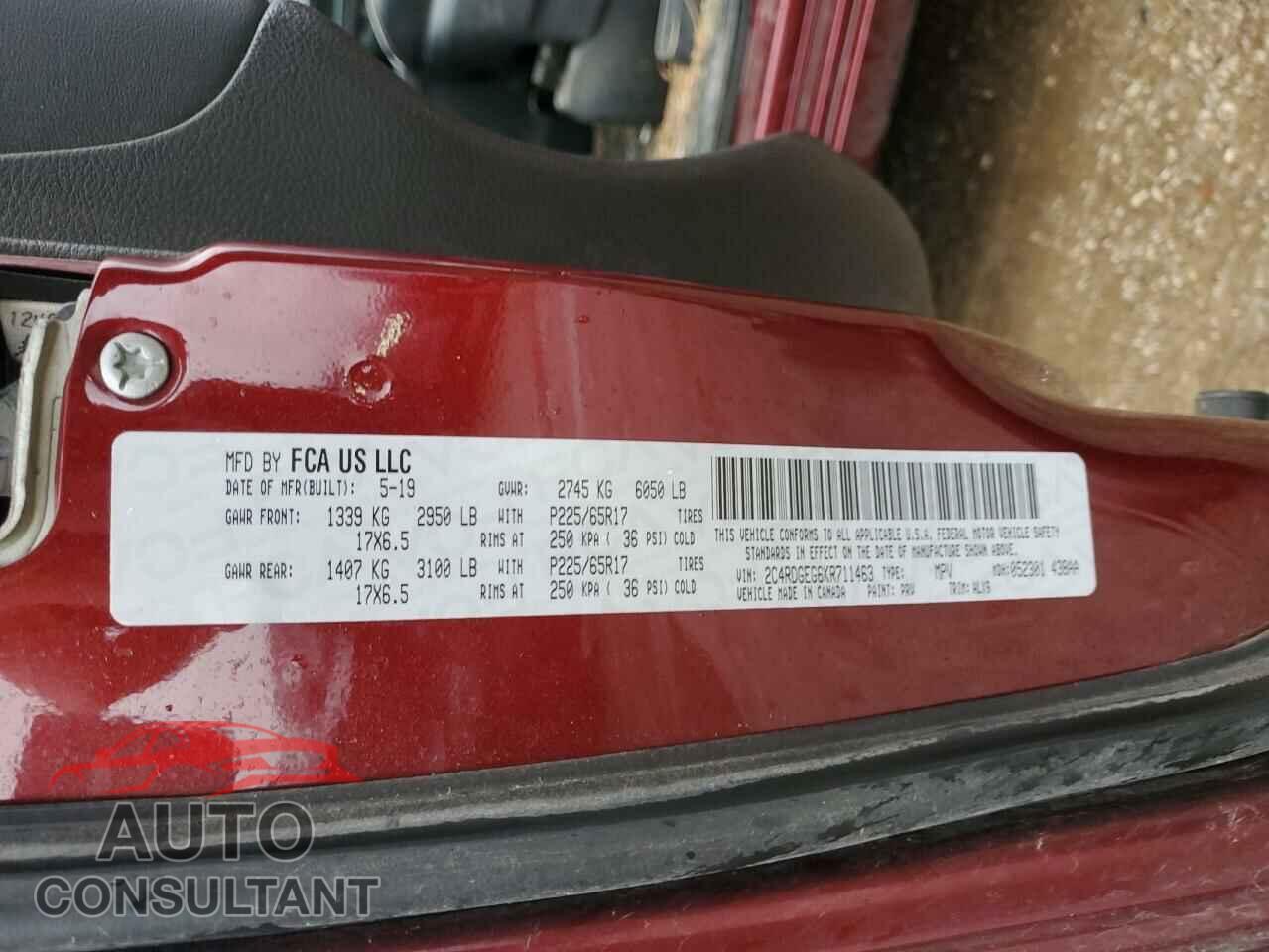 DODGE CARAVAN 2019 - 2C4RDGEG6KR711463