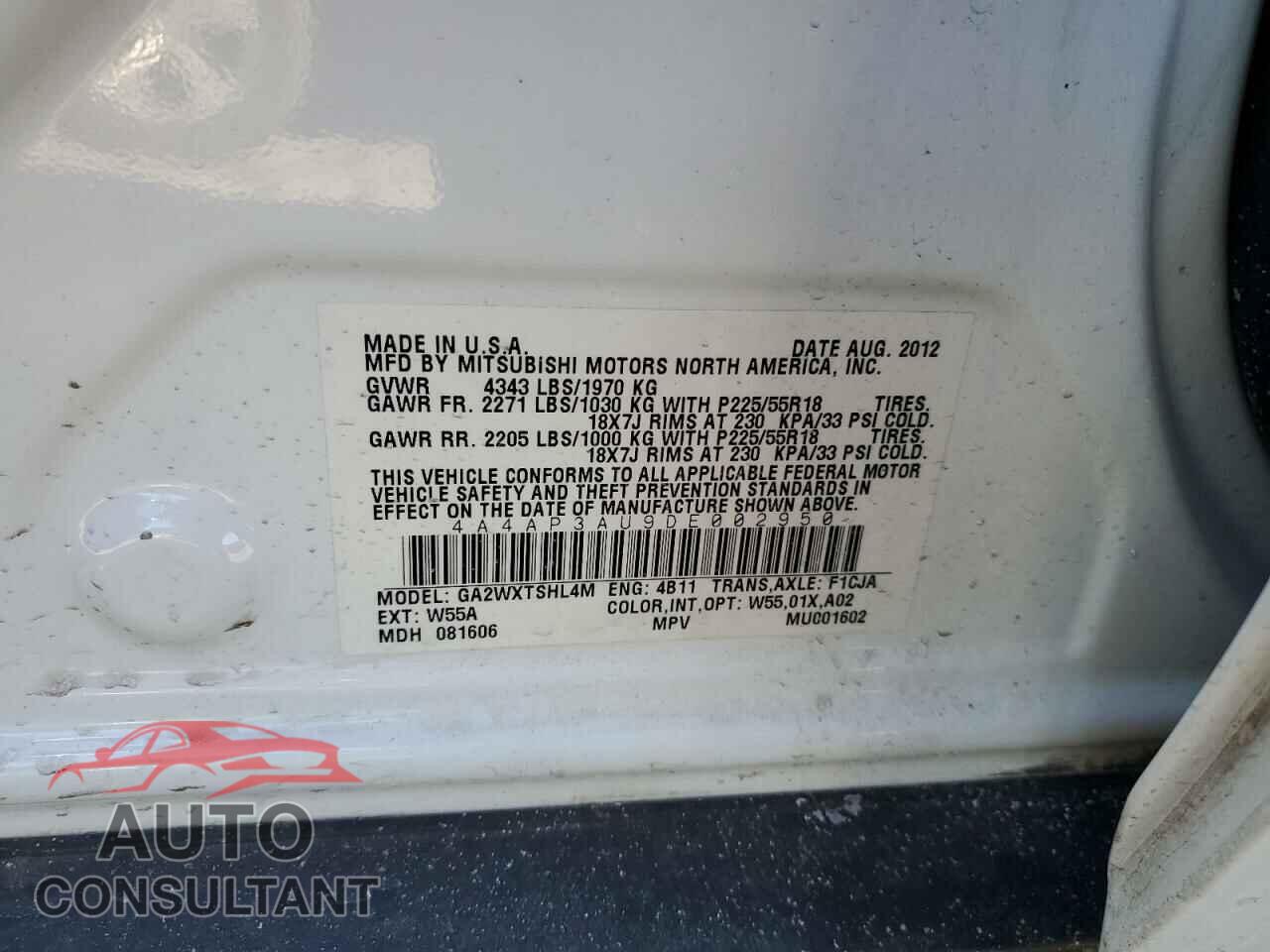 MITSUBISHI OUTLANDER 2013 - 4A4AP3AU9DE002950