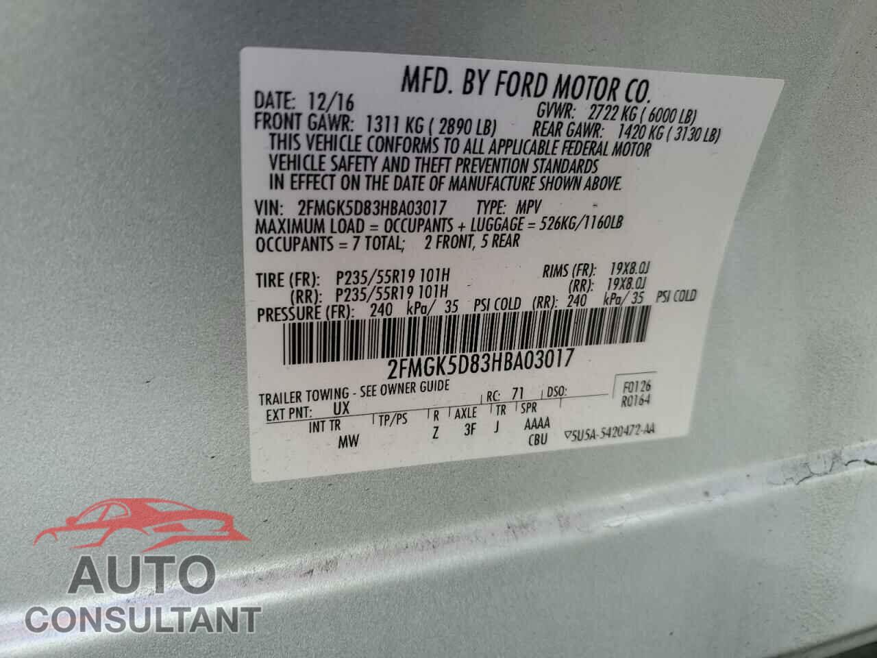 FORD FLEX 2017 - 2FMGK5D83HBA03017