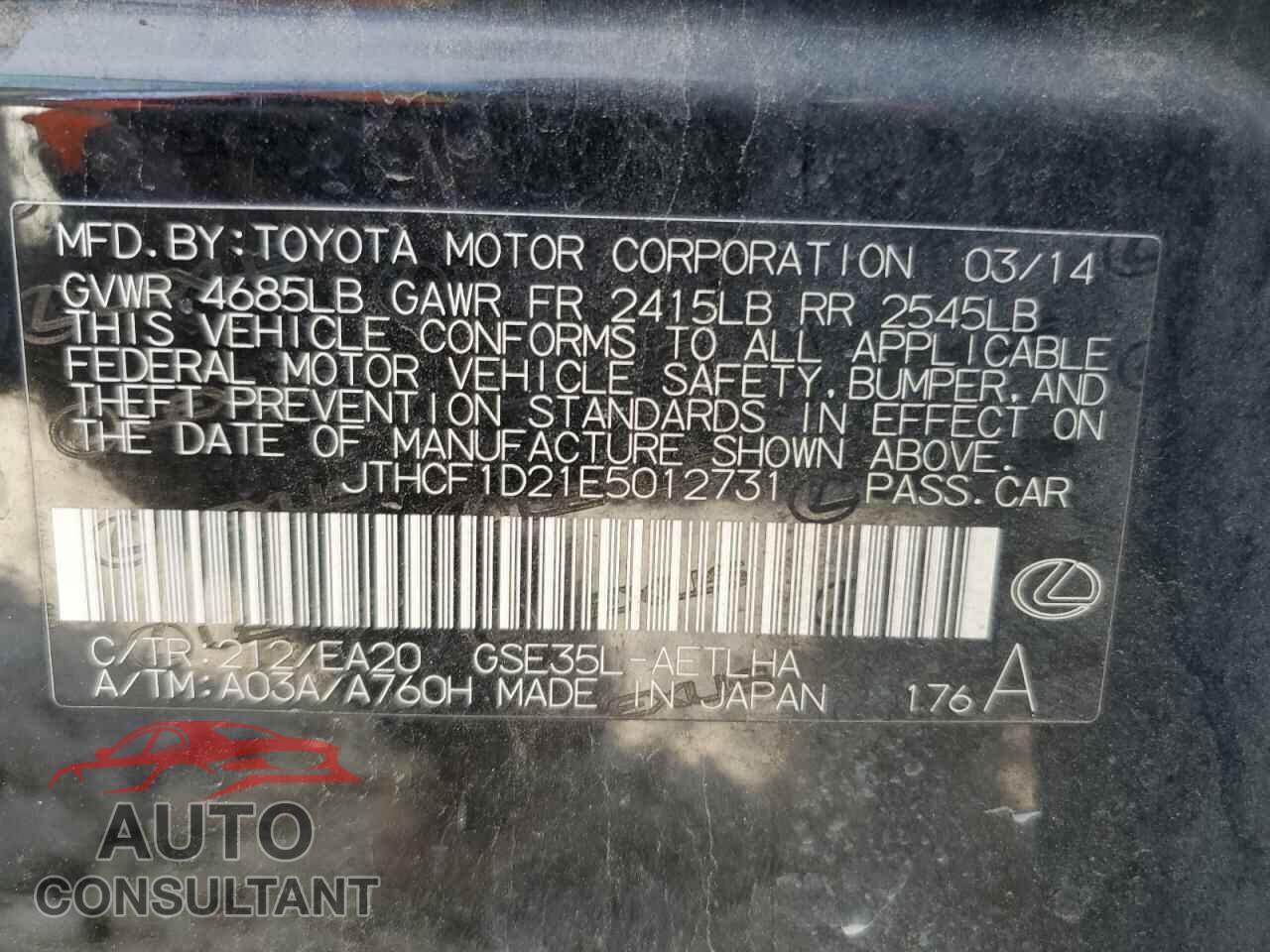 LEXUS IS 2014 - JTHCF1D21E5012731