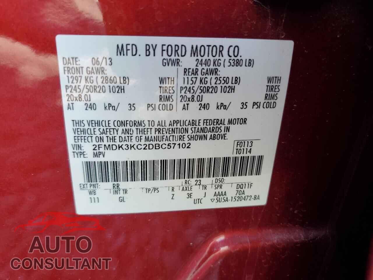 FORD EDGE 2013 - 2FMDK3KC2DBC57102