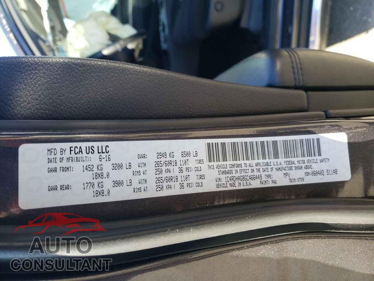 DODGE DURANGO 2016 - 1C4RDHAG8GC466449