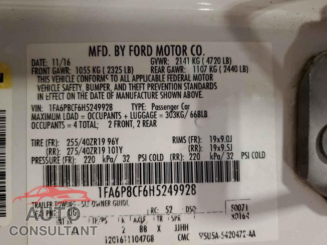 FORD MUSTANG 2017 - 1FA6P8CF6H5249928
