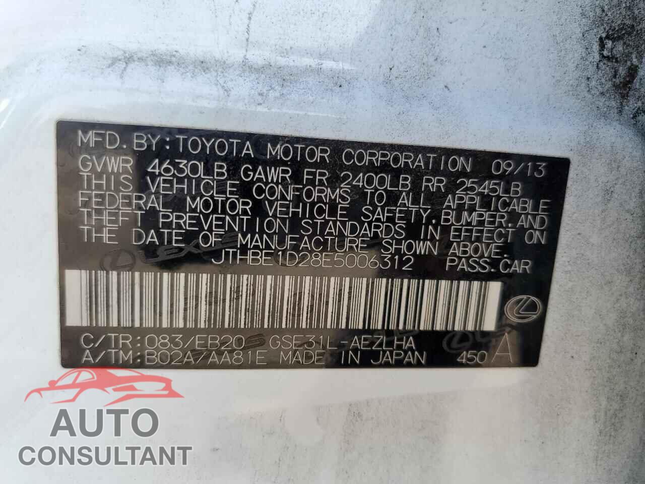 LEXUS IS 2014 - JTHBE1D28E5006312