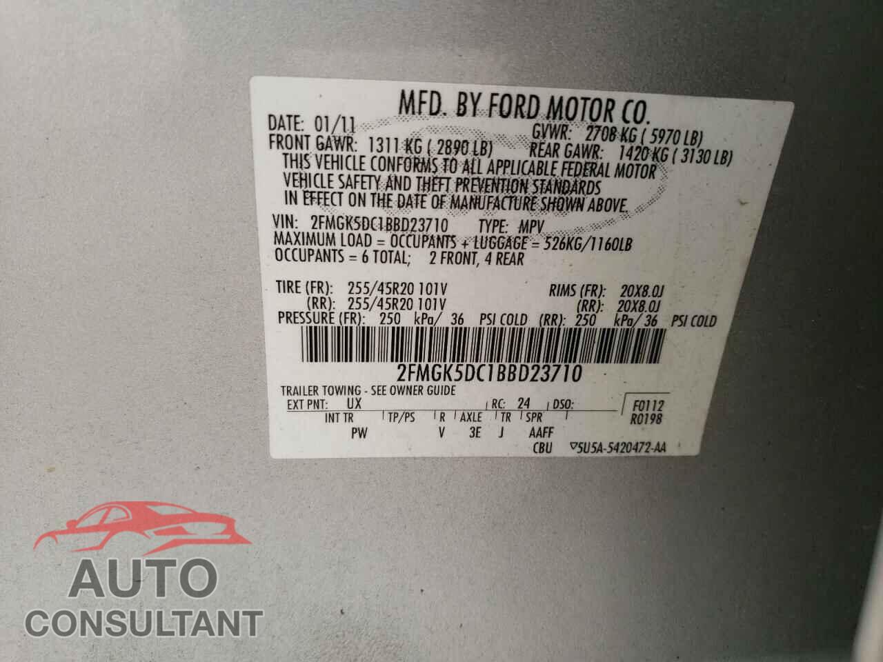 FORD FLEX 2011 - 2FMGK5DC1BBD23710