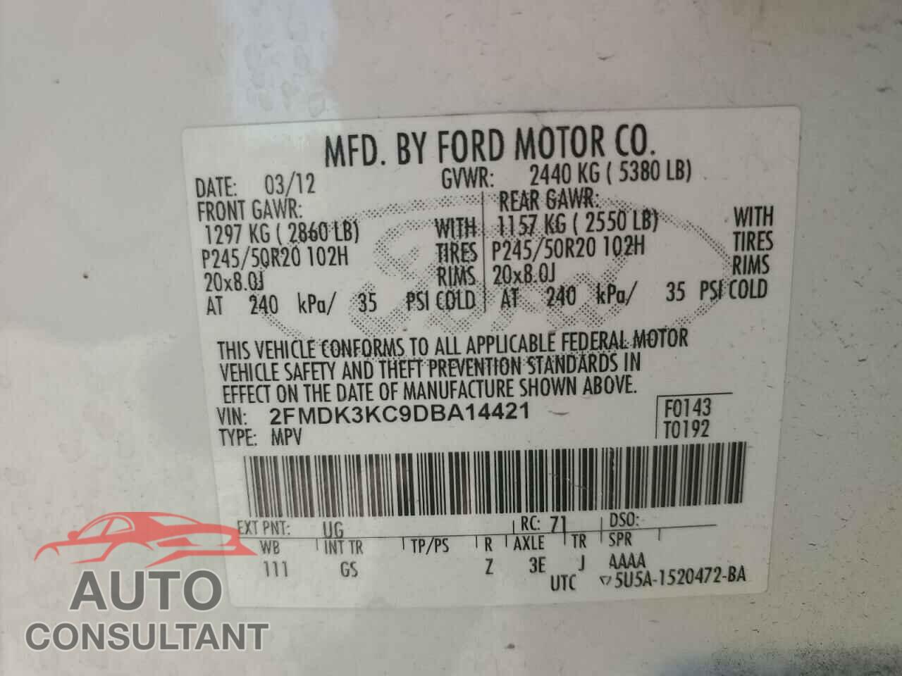 FORD EDGE 2013 - 2FMDK3KC9DBA14421