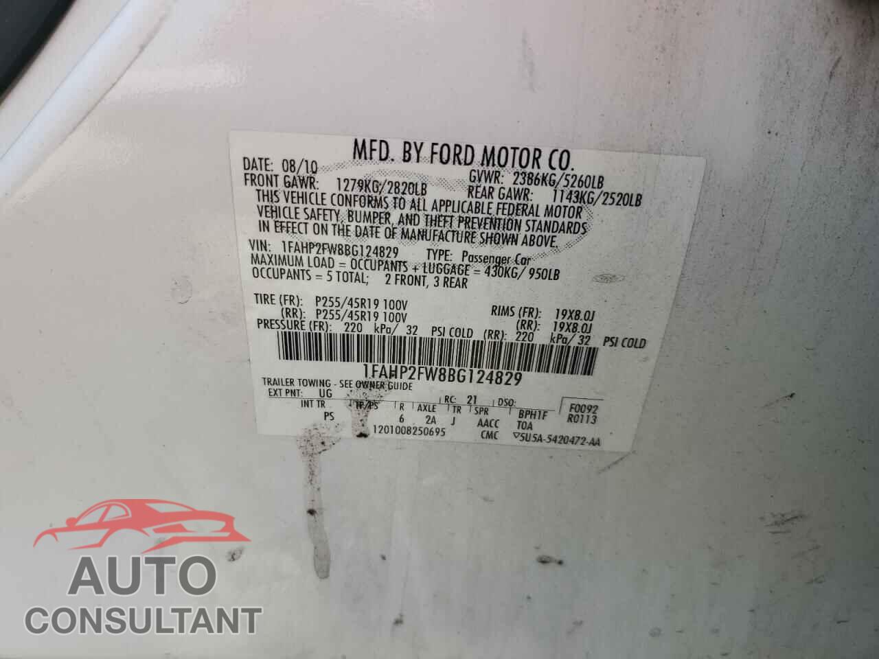 FORD TAURUS 2011 - 1FAHP2FW8BG124829