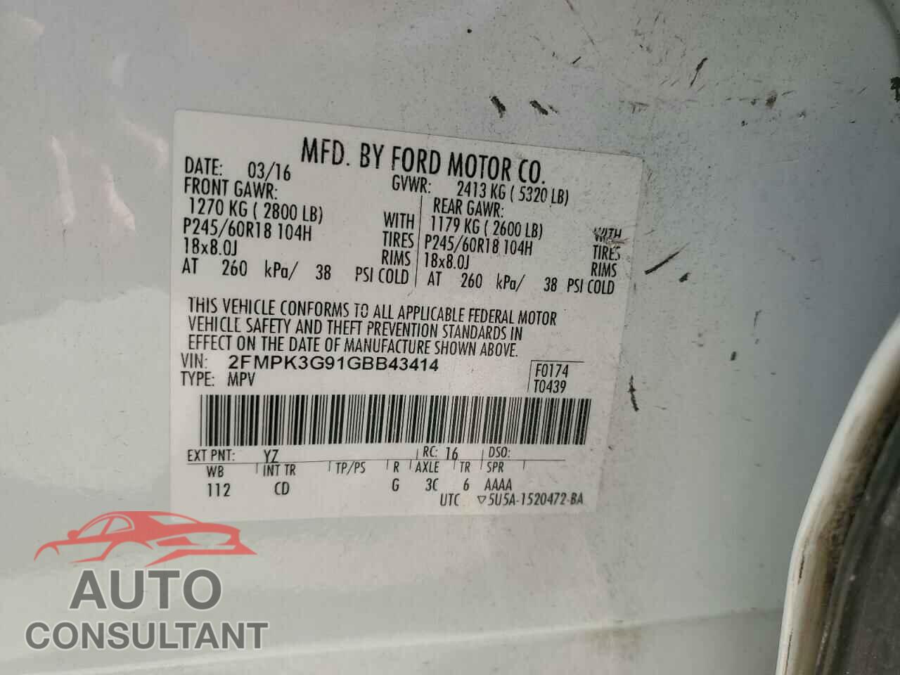 FORD EDGE 2016 - 2FMPK3G91GBB43414