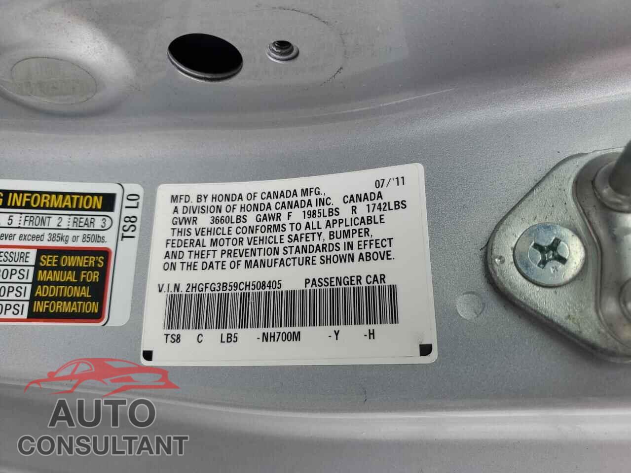 HONDA CIVIC 2012 - 2HGFG3B59CH508405