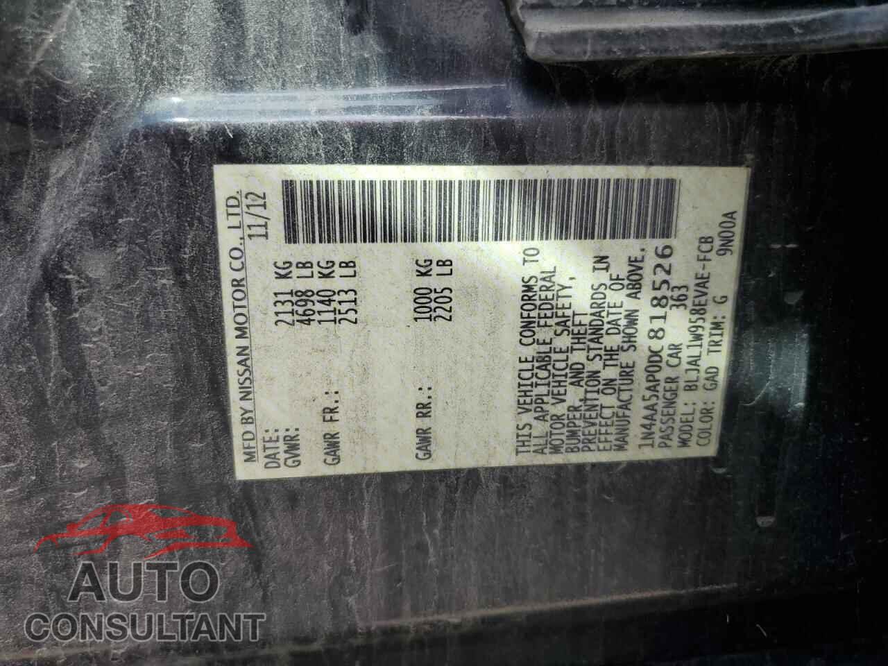 NISSAN MAXIMA 2013 - 1N4AA5AP0DC818526