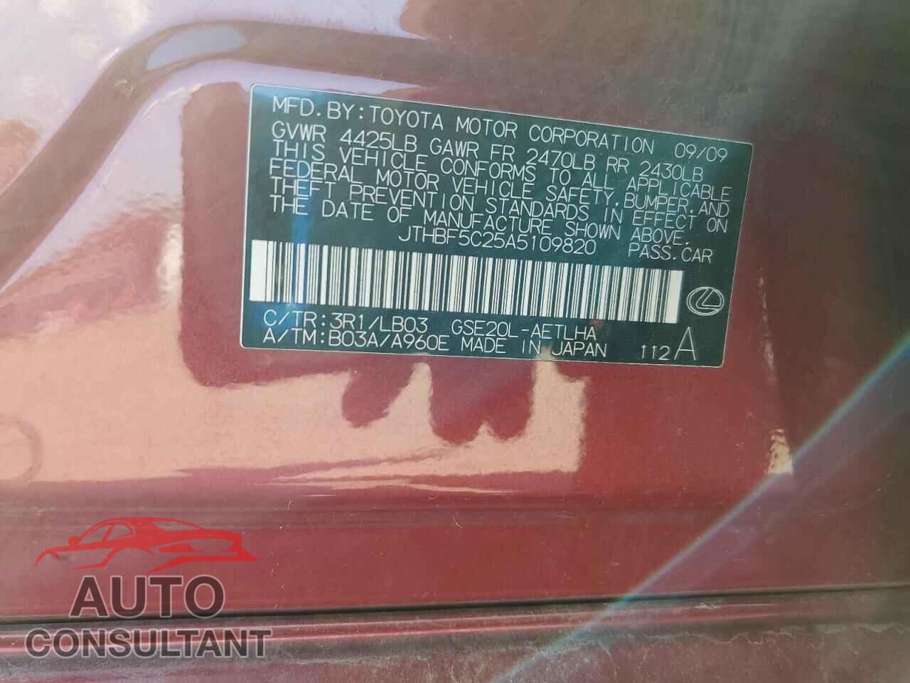 LEXUS IS 2010 - JTHBF5C25A5109820