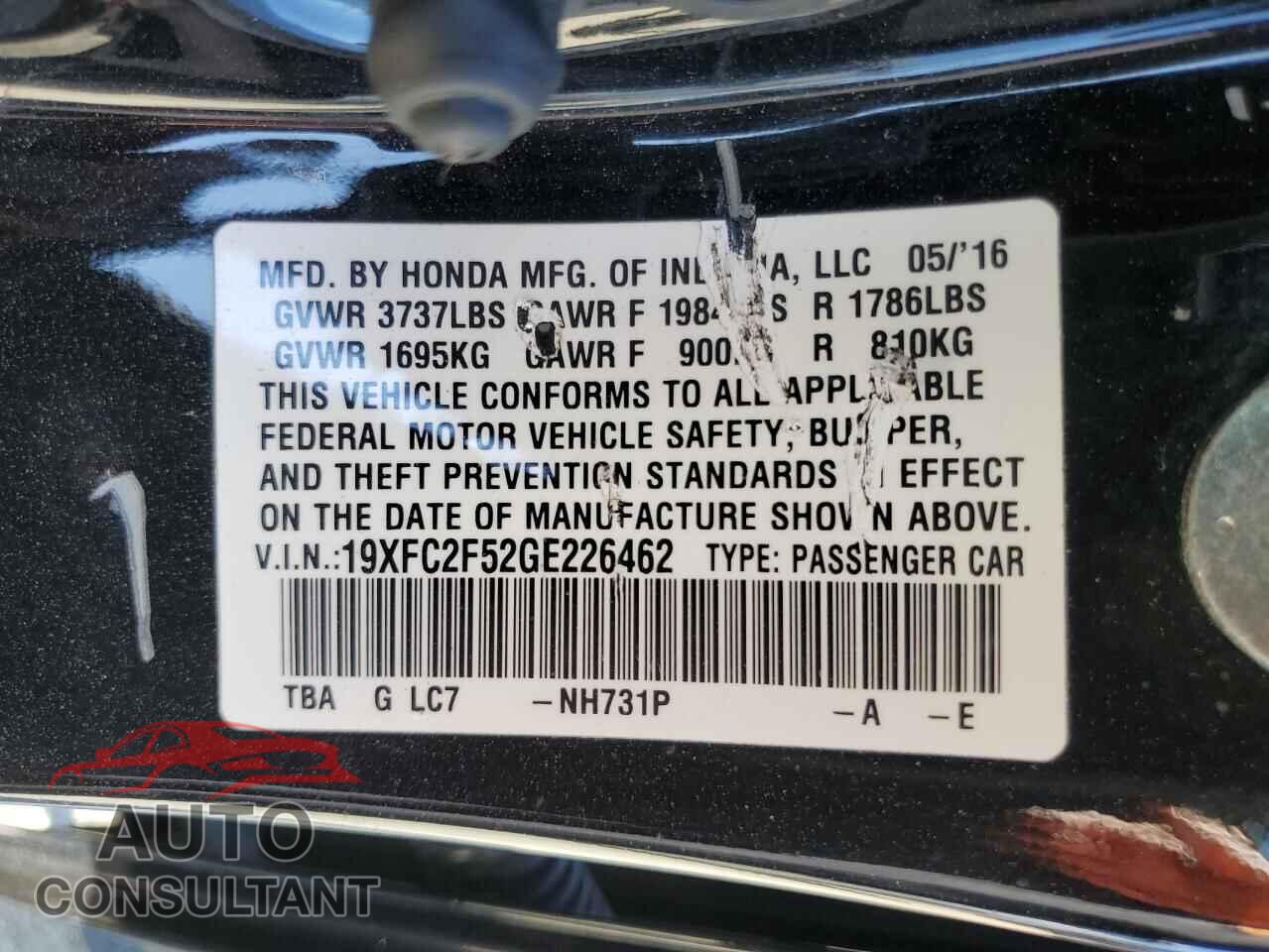 HONDA CIVIC 2016 - 19XFC2F52GE226462