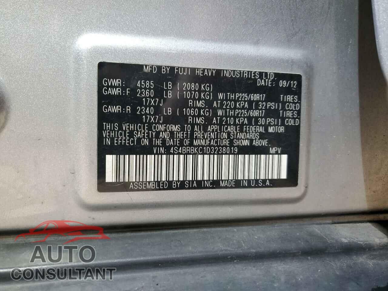 SUBARU OUTBACK 2013 - 4S4BRBKC1D3238019