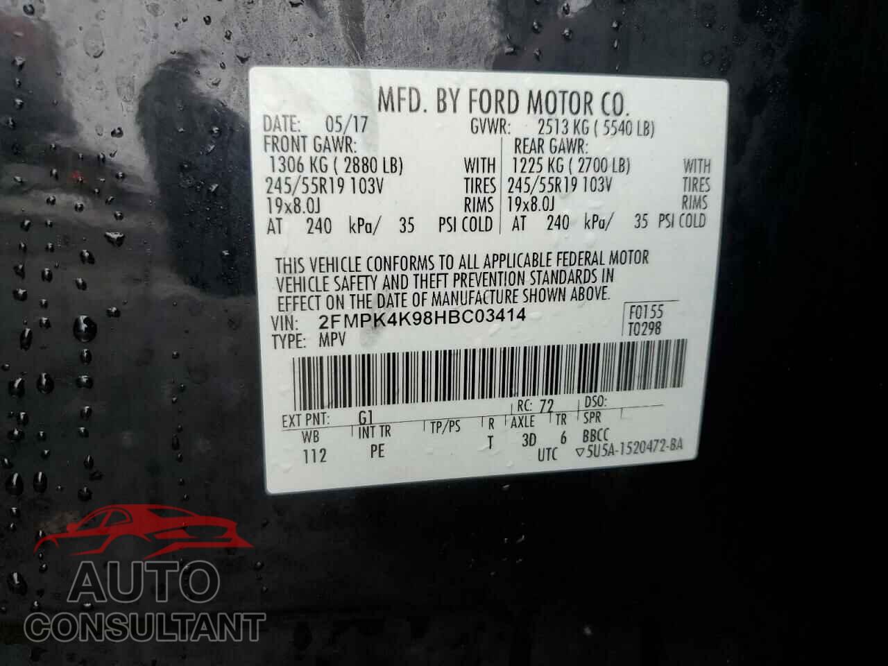 FORD EDGE 2017 - 2FMPK4K98HBC03414