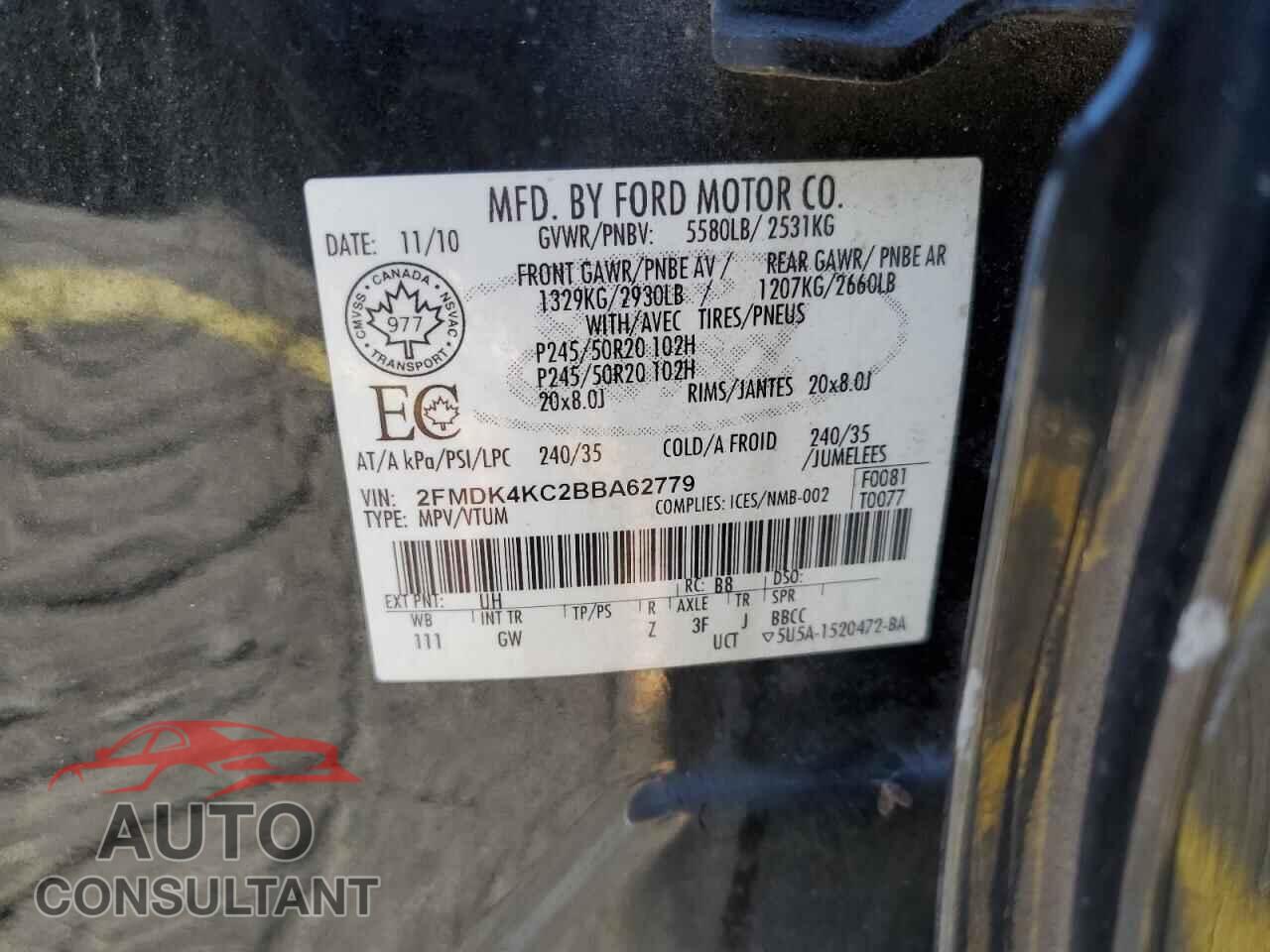 FORD EDGE 2011 - 2FMDK4KC2BBA62779