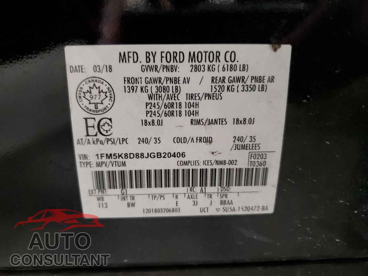FORD EXPLORER 2018 - 1FM5K8D88JGB20406