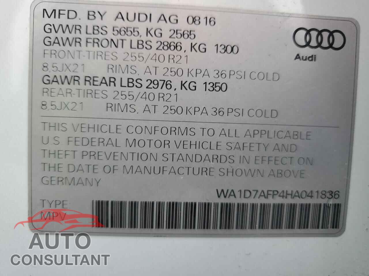 AUDI Q5 2017 - WA1D7AFP4HA041836