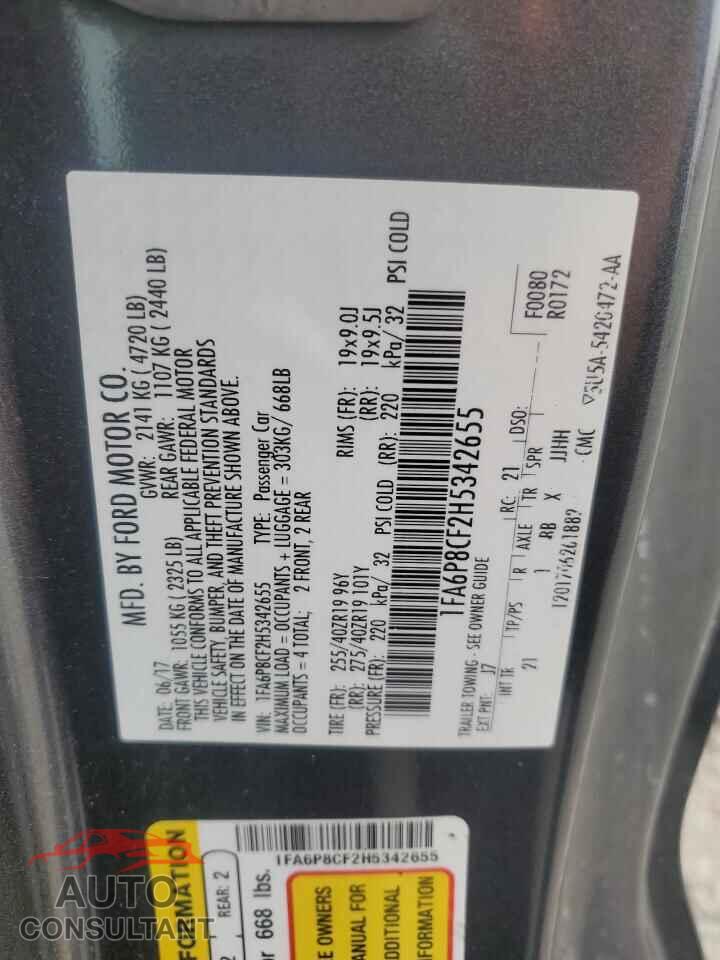 FORD MUSTANG 2017 - 1FA6P8CF2H5342655