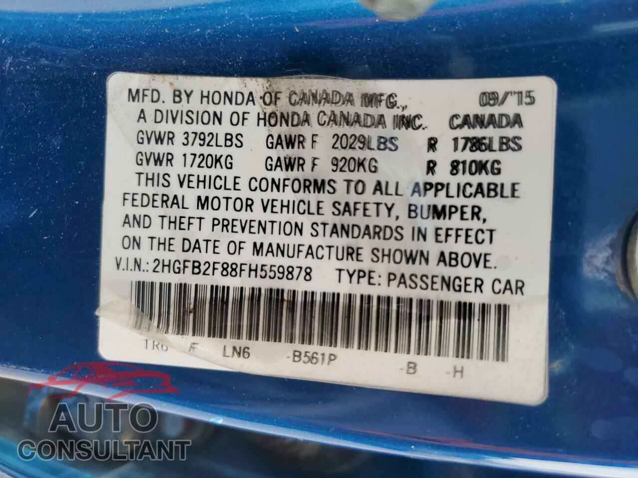 HONDA CIVIC 2015 - 2HGFB2F88FH559878